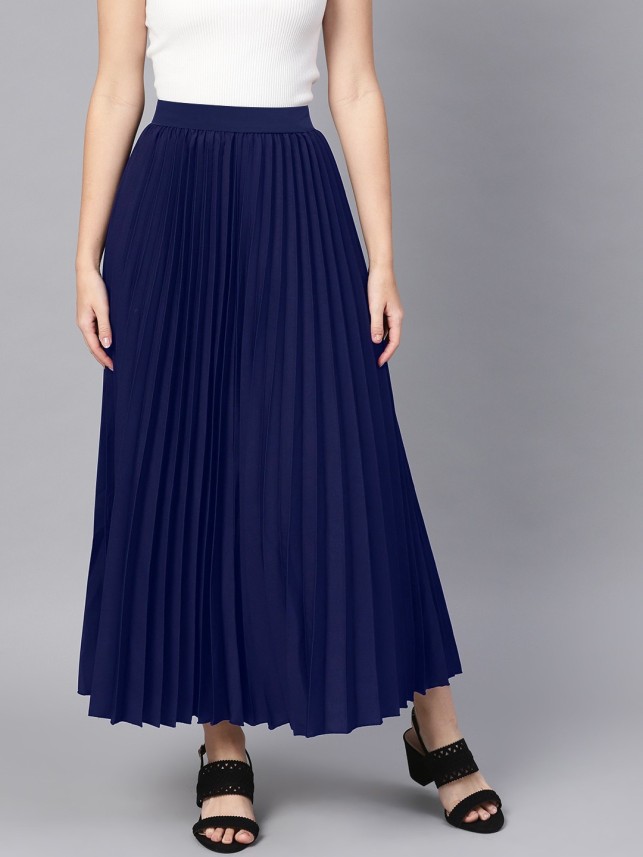 Solid Women Pleated Blue Skirt ...